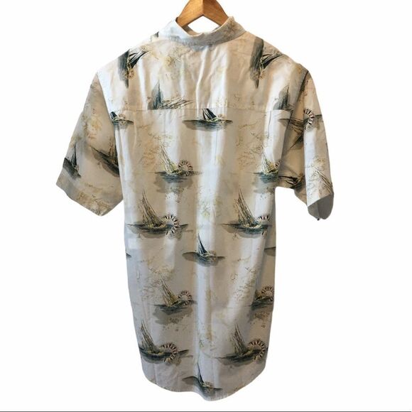 MENS CROSSING Cream Sailboat Print Button Up Shirt - Picture 4 of 7